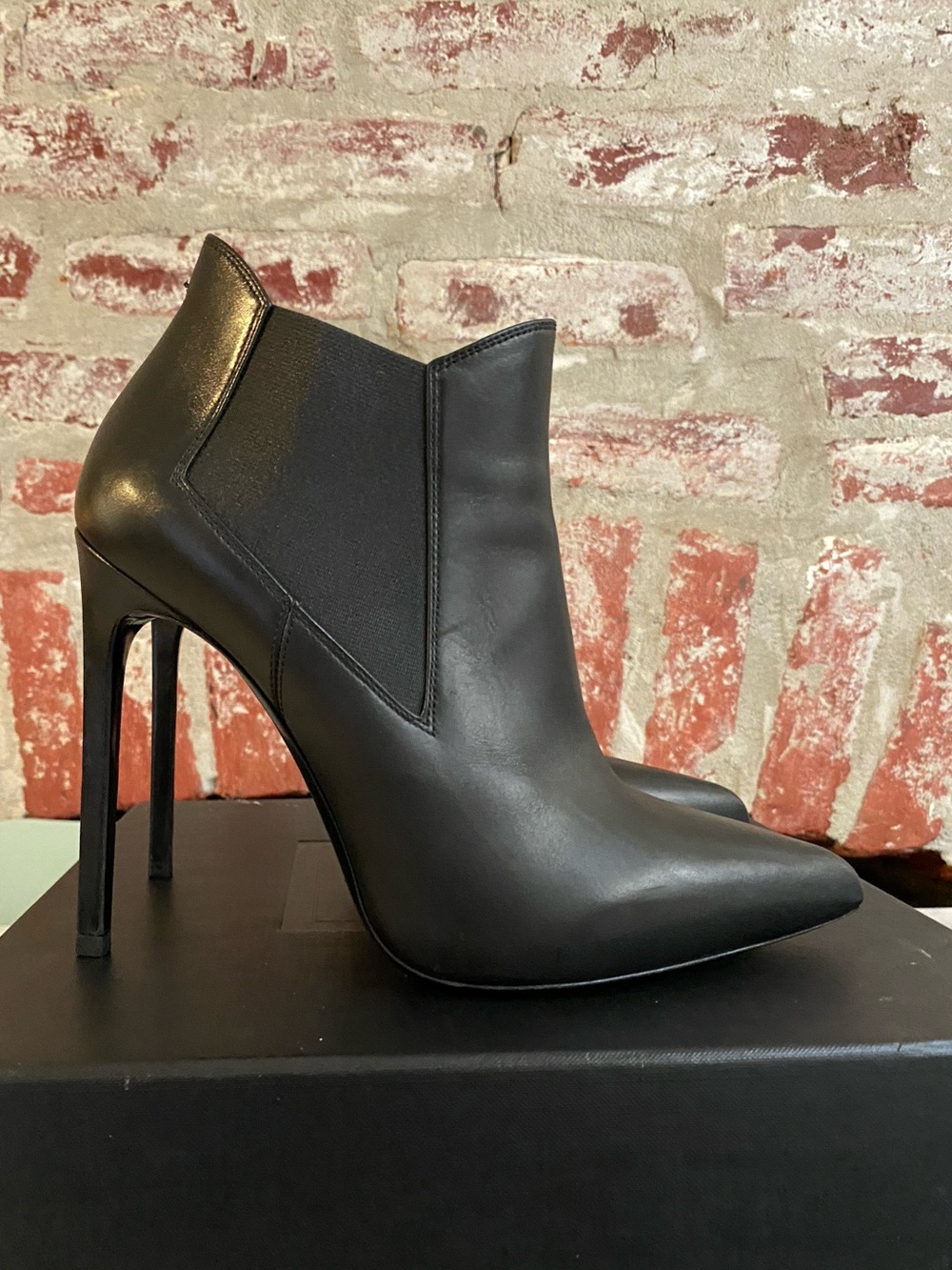 Saint Laurent Black Pointed Stiletto Ankle Boots - size 37.5